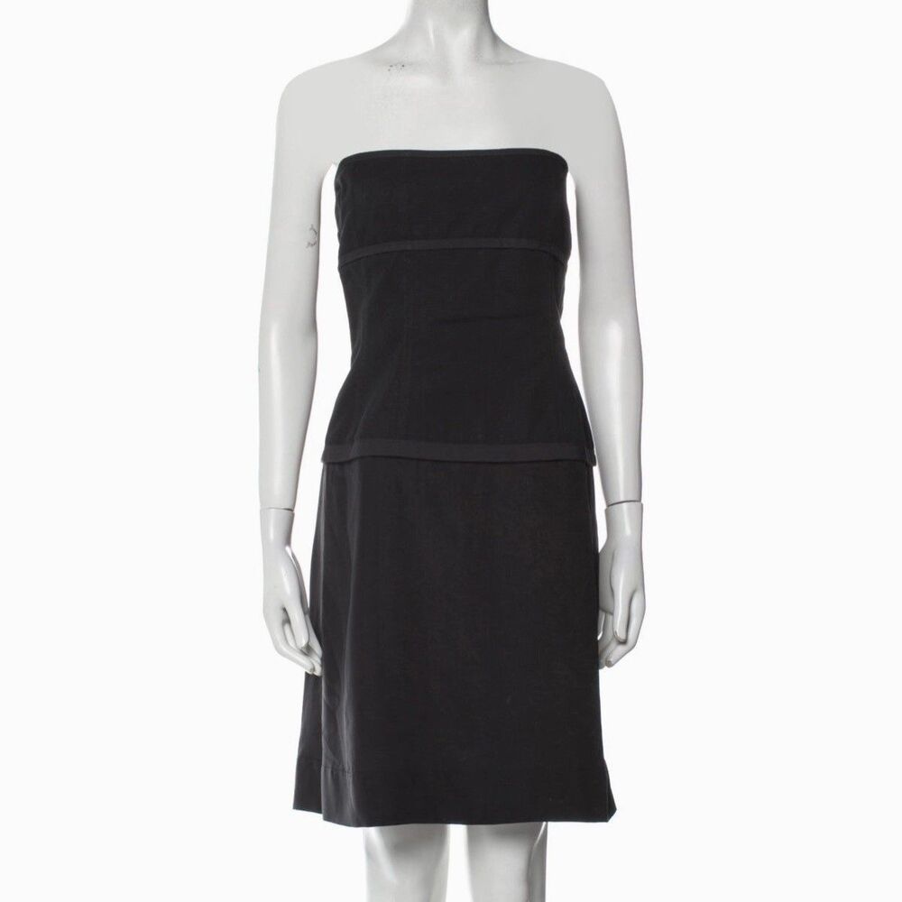 Narciso Rodriguez Dress Size 10 Black Mini Strapless Cotton & Silk  Zip Paneled